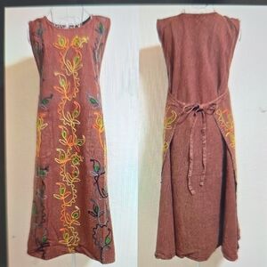 Embroidered Brown Apron  Dress XL